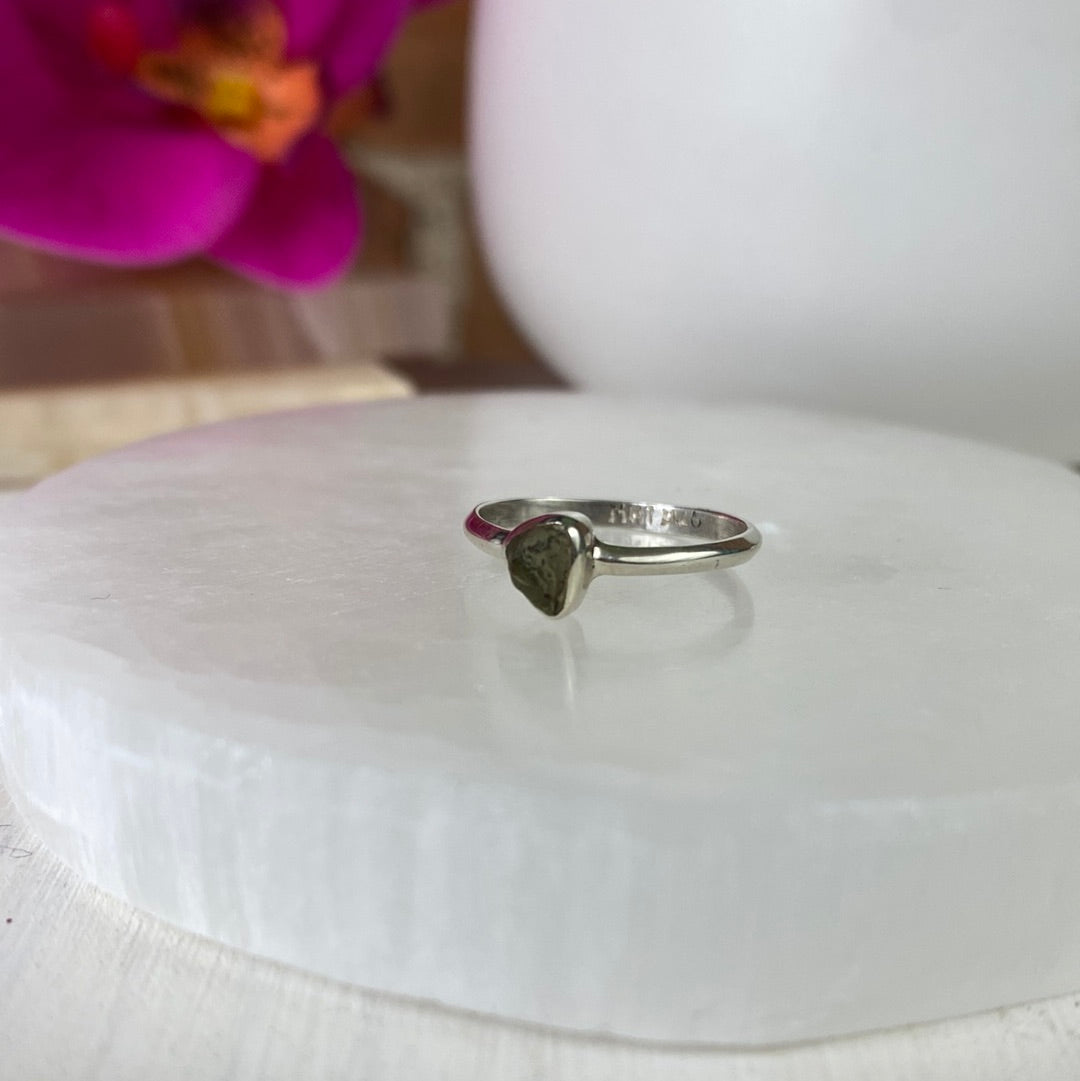Moldavite Ring Natural with Sterling Silver Sized Band .25"