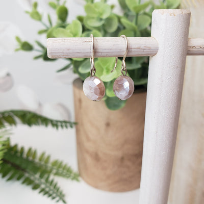 Moonstone Pink Faceted Solitaire Earrings