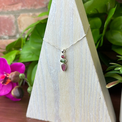 Multi-Tourmaline Pendant with Leaf Carvings in Sterling Silver