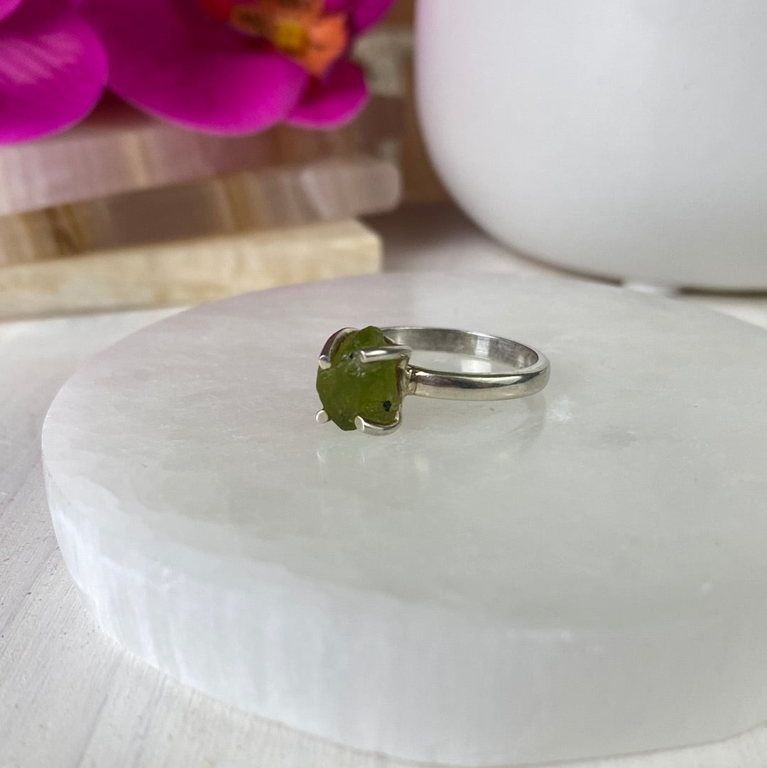 Peridot Ring Natural Sterling Silver Sized or Adjustable Prong Setting .25"
