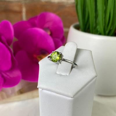 Peridot Round Cut Sterling Silver Prong Ring