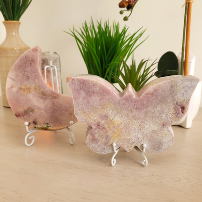 Pink Amethyst Shapes - Star, Moon, Butterfly, Leaf, approximately 6-8"