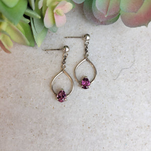 Pink Tourmaline & Sterling Sliver Dangle Earrings 1"