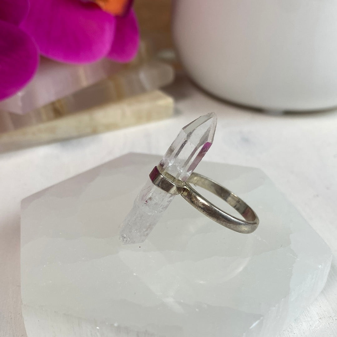 Quartz Point Sterling Silver Ring 1" Crystal