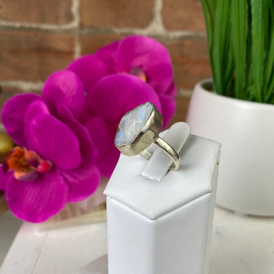 Rainbow Moonstone Rough Sterling Silver Ring (sized)