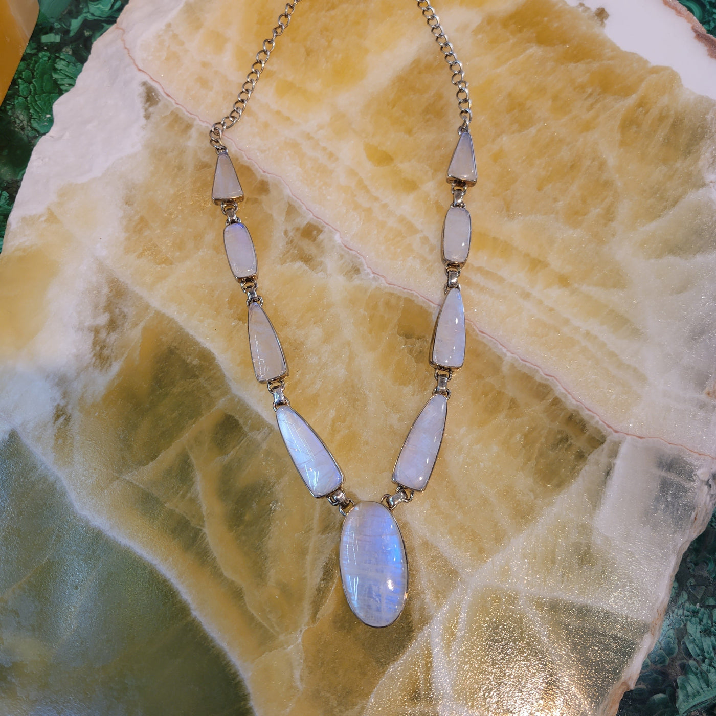 Rainbow Moonstone Sterling Silver Necklace 18"