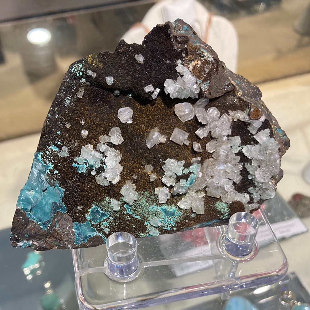 Rosatite & Calcite on Limonite Mexico 3" x 2"