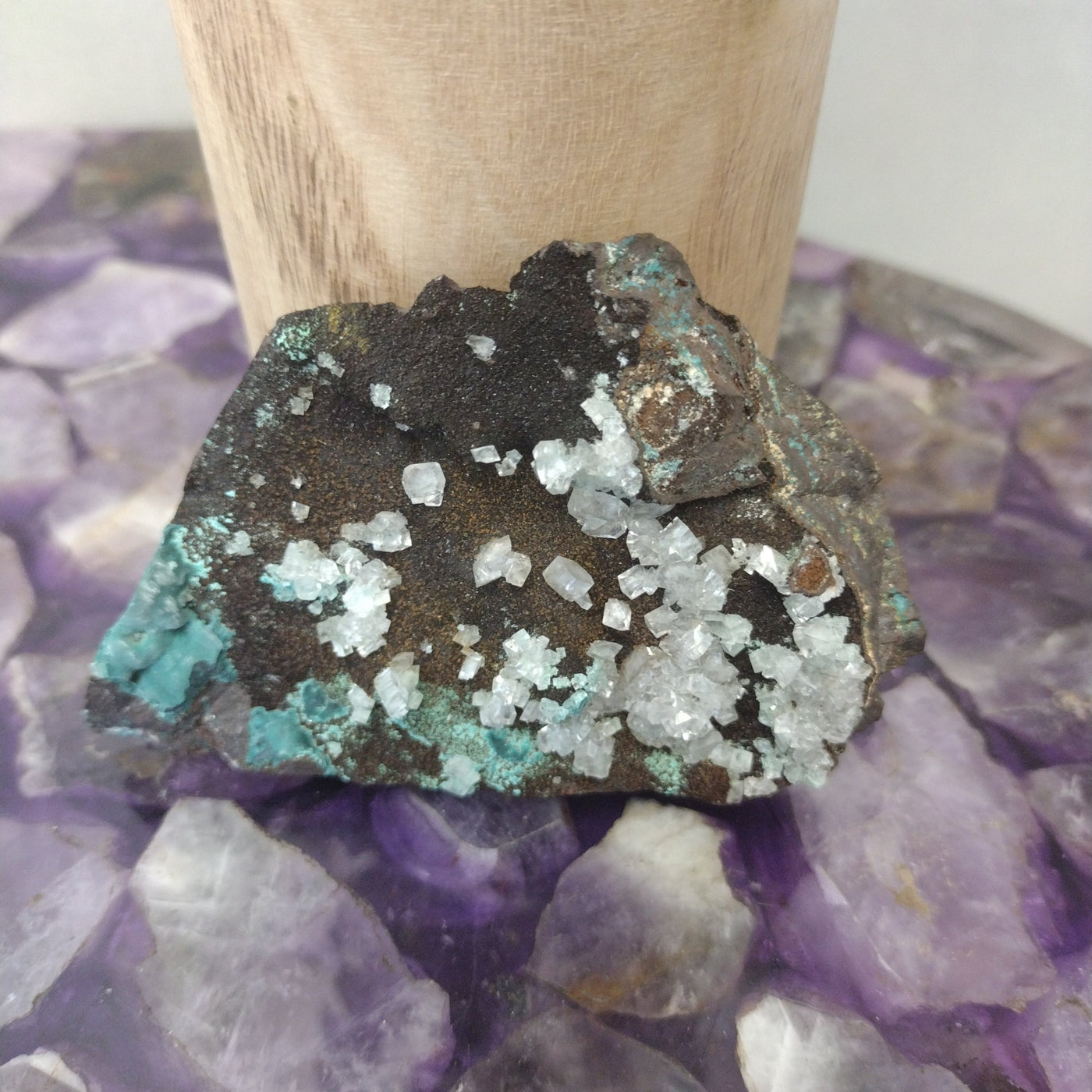 Rosatite & Calcite on Limonite Mexico 3" x 2"