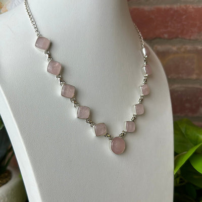 Rose Quartz Statement Necklace in Sterling Silver