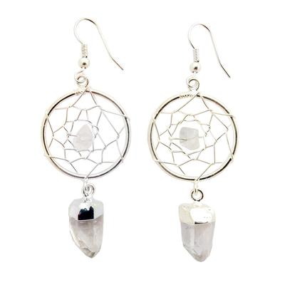 Rough Assorted Stone Dream Catcher Earrings - Silver