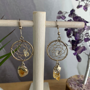 Rough Assorted Stone Dream Catcher Earrings - Silver