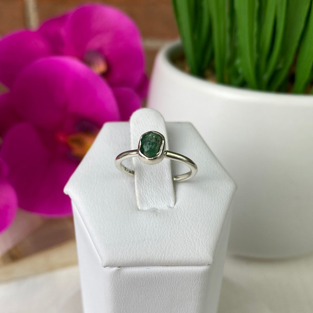 Rough Gemstone Ring (Pink Tourmaline, Emerald, Black Tourmaline, Rhodolite, Rose Qtz, Ruby) Sterling Silver Sized Ring
