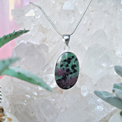 Ruby Zoisite Sterling Silver Pendant 1”