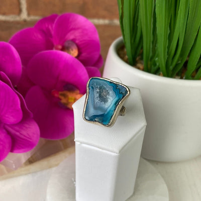 Seafoam Agate Ring with Adjustable Sterling Silver Band 1"