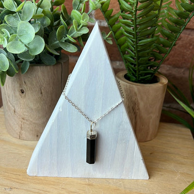 Shungite Point Pendant Necklace 1.5" with Silver-Plated Top