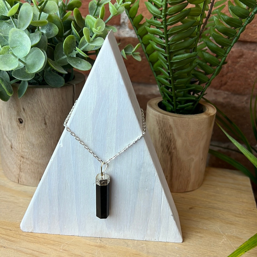 Shungite Point Pendant Necklace 1.5" with Silver-Plated Top