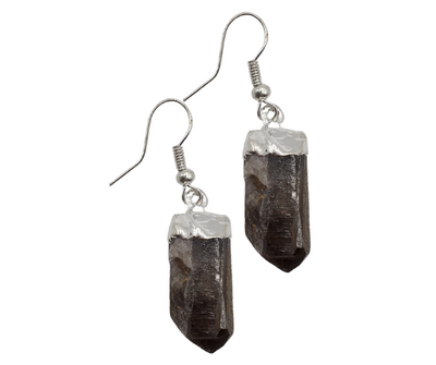 Smoky Quartz Plated Point Earrings-Silver or Gold