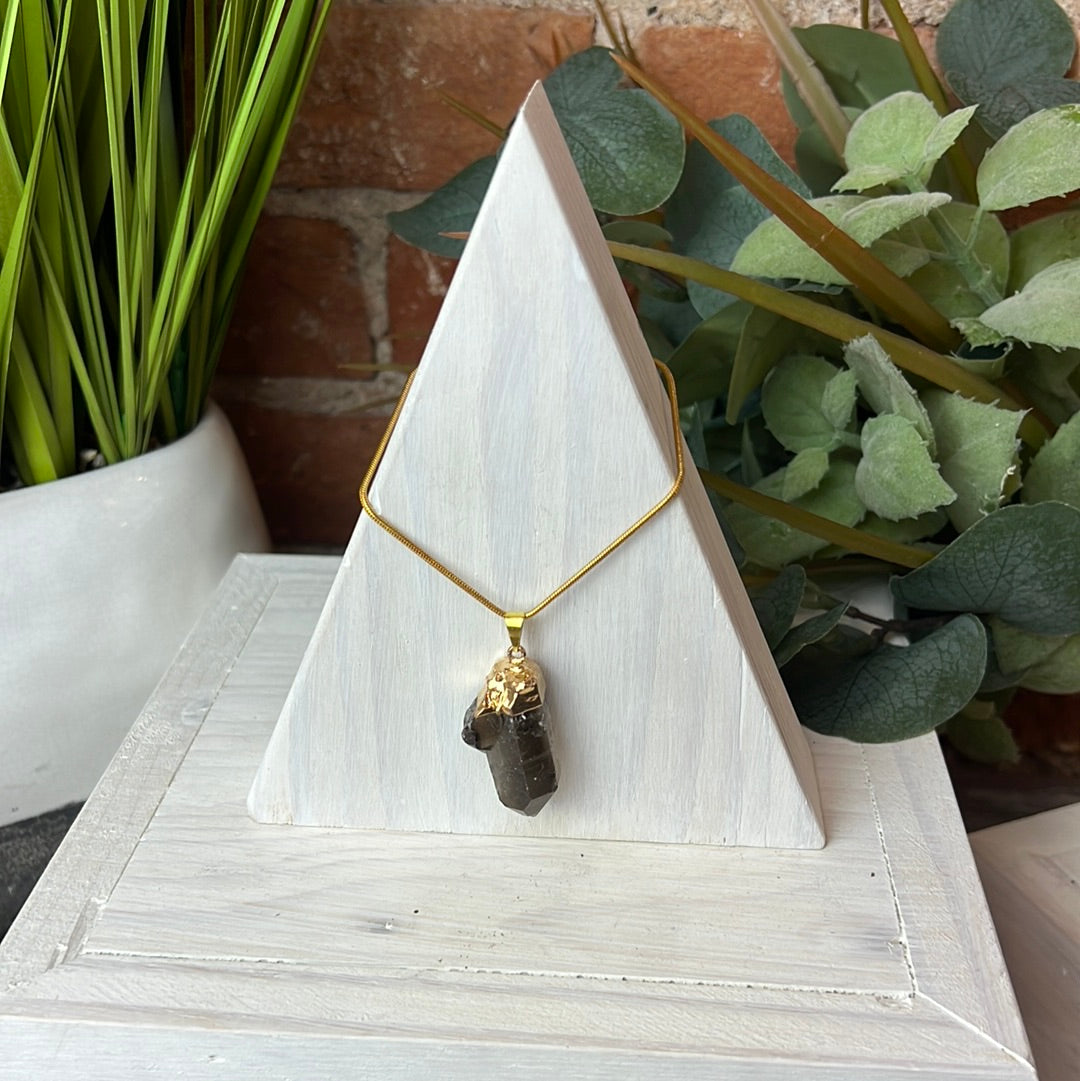 Smoky Quartz Point Plated Pendant 2"- Gold or Silver