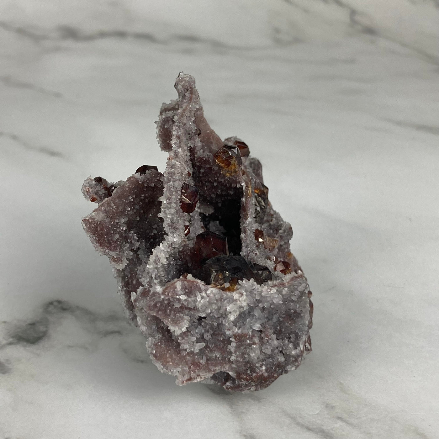 Sphalerite on Druzy Quartz Specimen - China