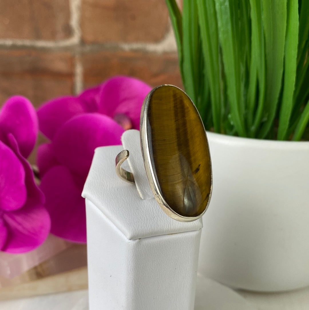 Tiger Eye Freeform Ring with Sterling Silver Adjustable Band
