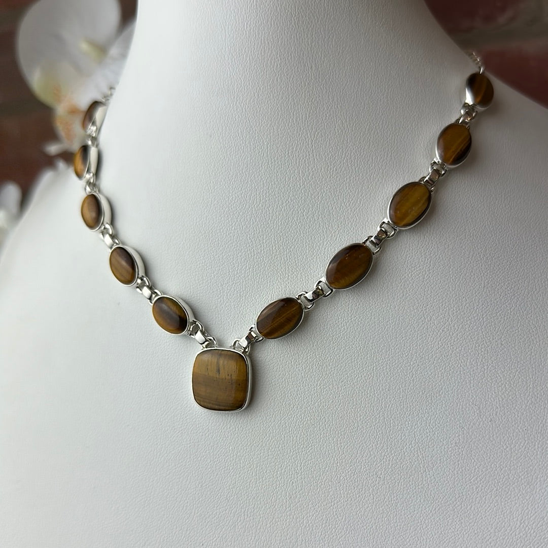 Tiger Eye Statement 18" Necklace with Sterling Silver