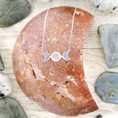 Triple Moon Labradorite and Moonstone Sterling Silver Necklace