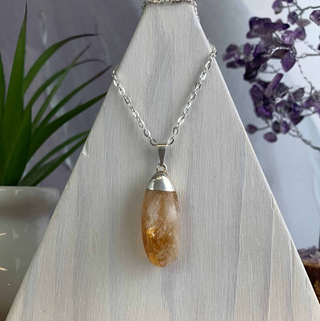 Tumbled Crystal Pendant with Silver Plated top setting - Various Stones