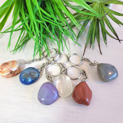 Tumbled Stone Keychain 1"Stone 4"long-Assorted