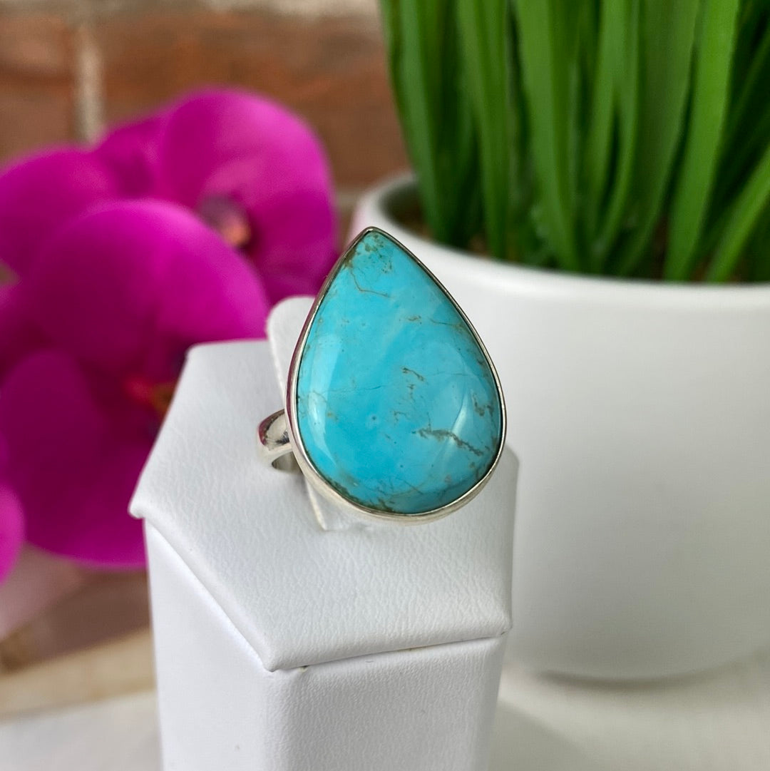 Turquoise Freeform Sterling Silver Ring - Adjustable