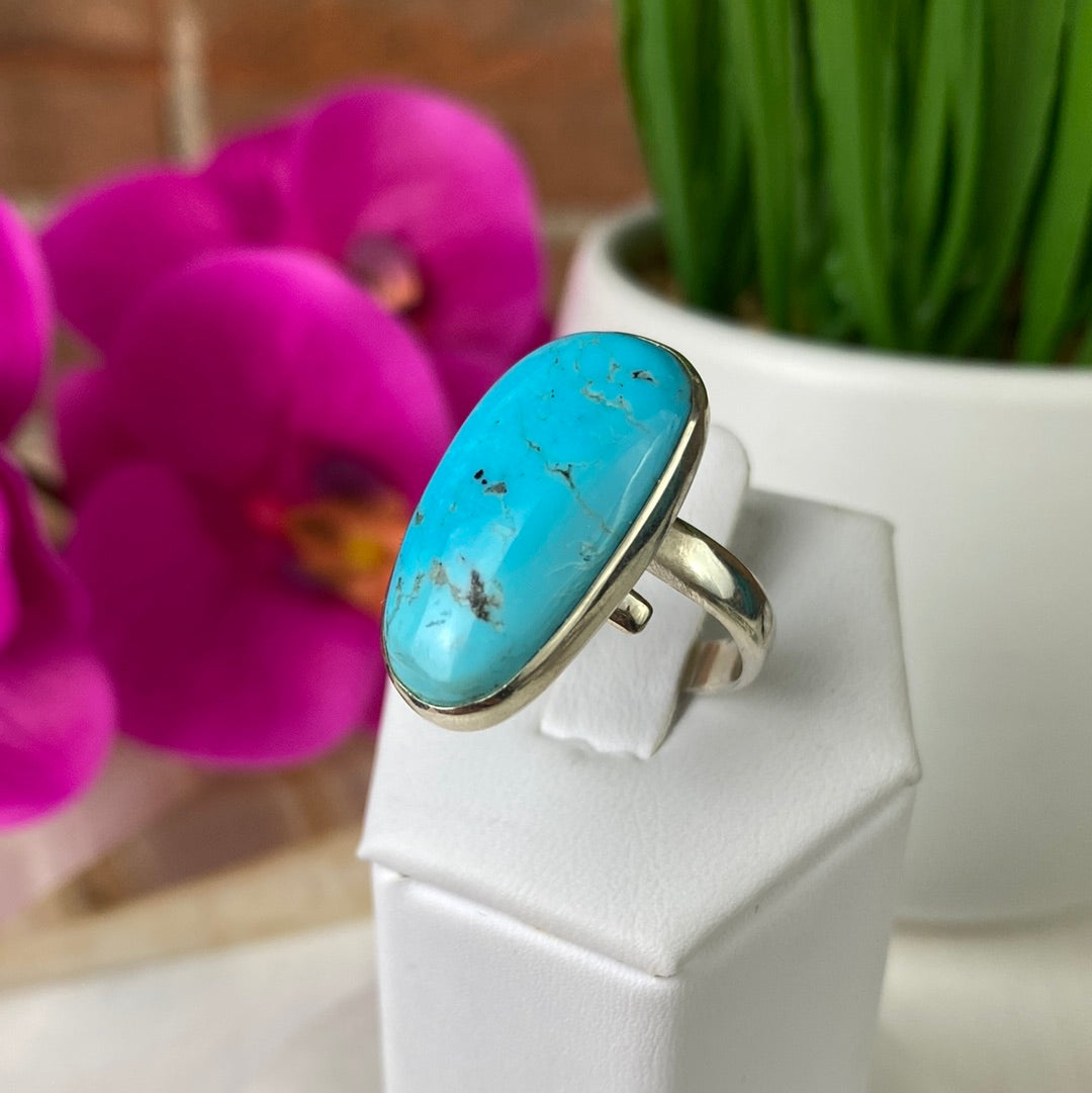 Turquoise Freeform Sterling Silver Ring - Adjustable