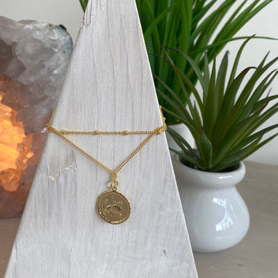 Zodiac Sign Medallion Layered Necklace-Gold